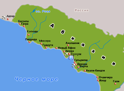 Какие города в абхазии. Карта Абхазии побережье с городами. Карта Абхазии побережье с поселками. Карта Черноморского побережья Абхазии. Карта Абхазии побережье черного моря.