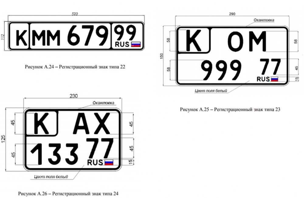Образцы государственных регистрационных знаков транспортных средств